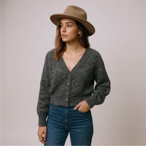 FREE PEOPLE | Alpaca Blend Fuzzy Gray Cropped Button Cardigan Sweater